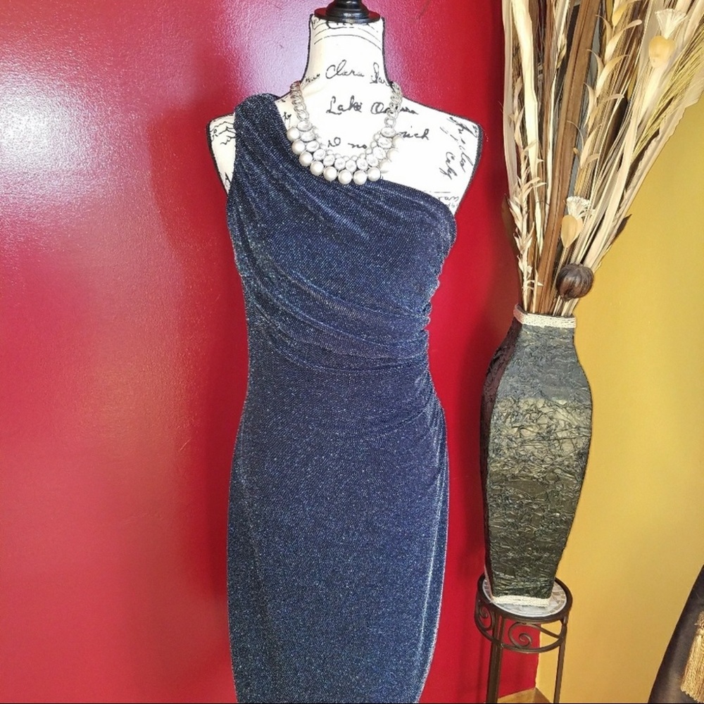 RALPH LAUREN ONE SHOULDER SHIMMERY COCKTAIL DRESS